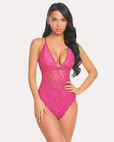Deep V Teddy Snap Crotch Lace Bodysuit
